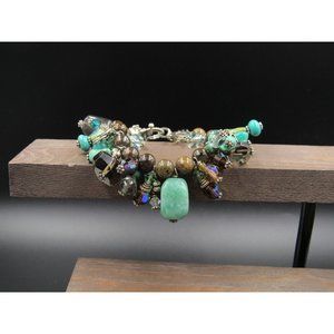8" Sterling Silver Various Semi Precious Stones Bracelet Vintage Wedding